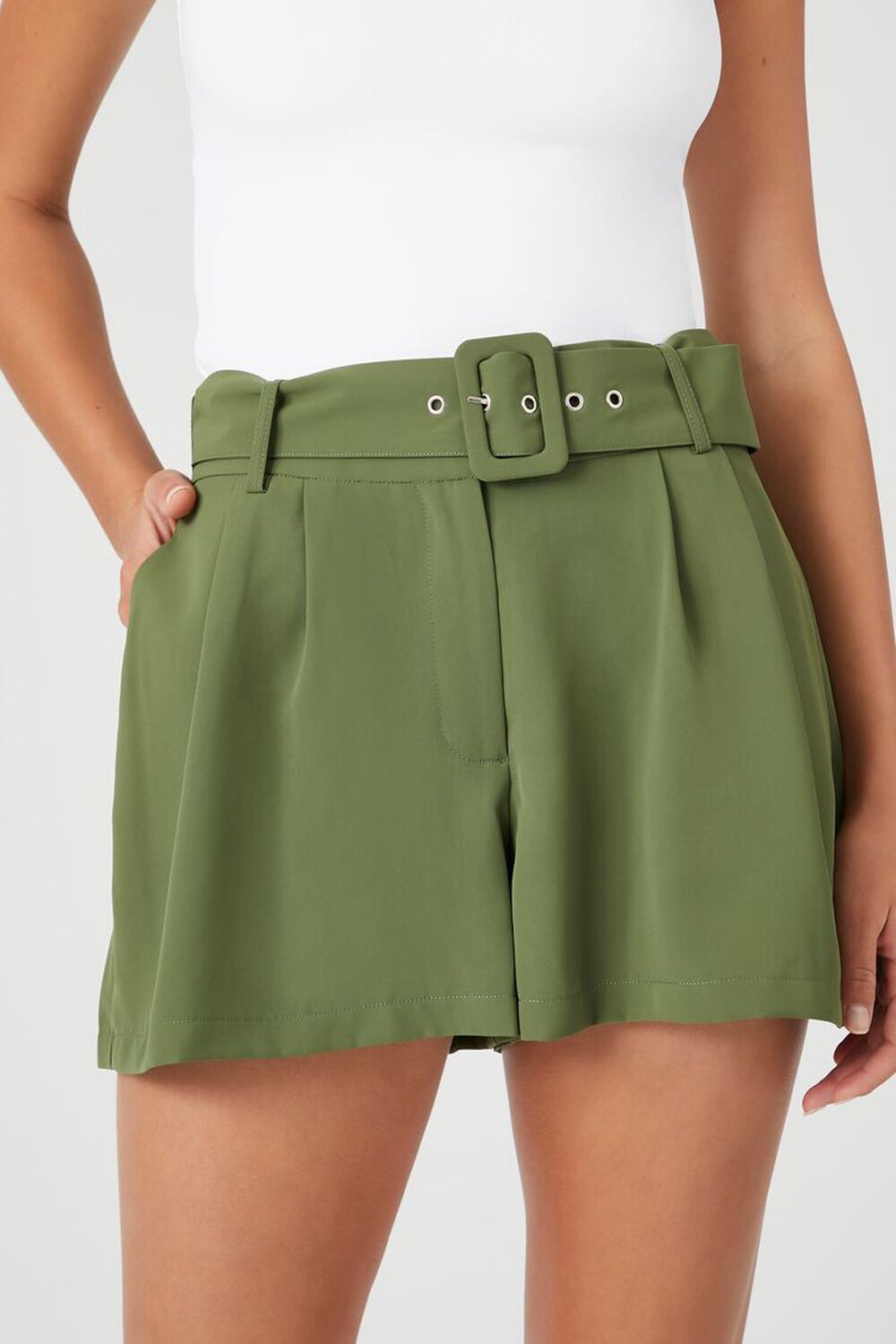 Shorts de sarga de talle alto con cinturón