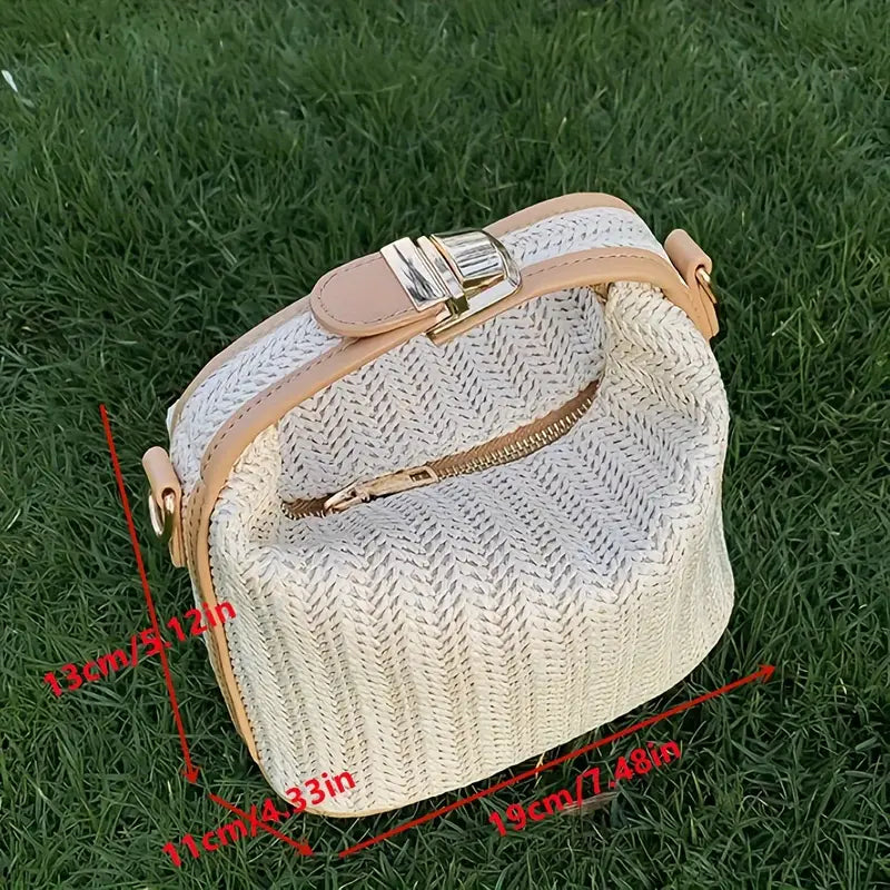 Bolsa cruzada tejida de paja para mujer, bolso de playa hecho a mano, bolso de mano de verano