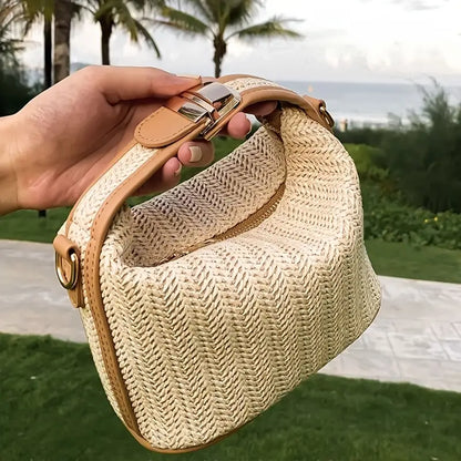 Bolsa cruzada tejida de paja para mujer, bolso de playa hecho a mano, bolso de mano de verano