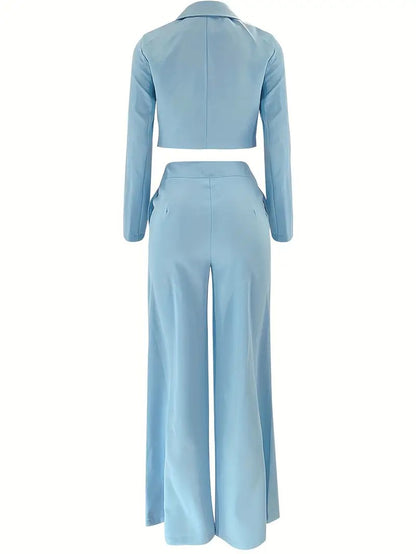 Traje de chaqueta ligero y pantalón ancho para mujer, informal de negocios.