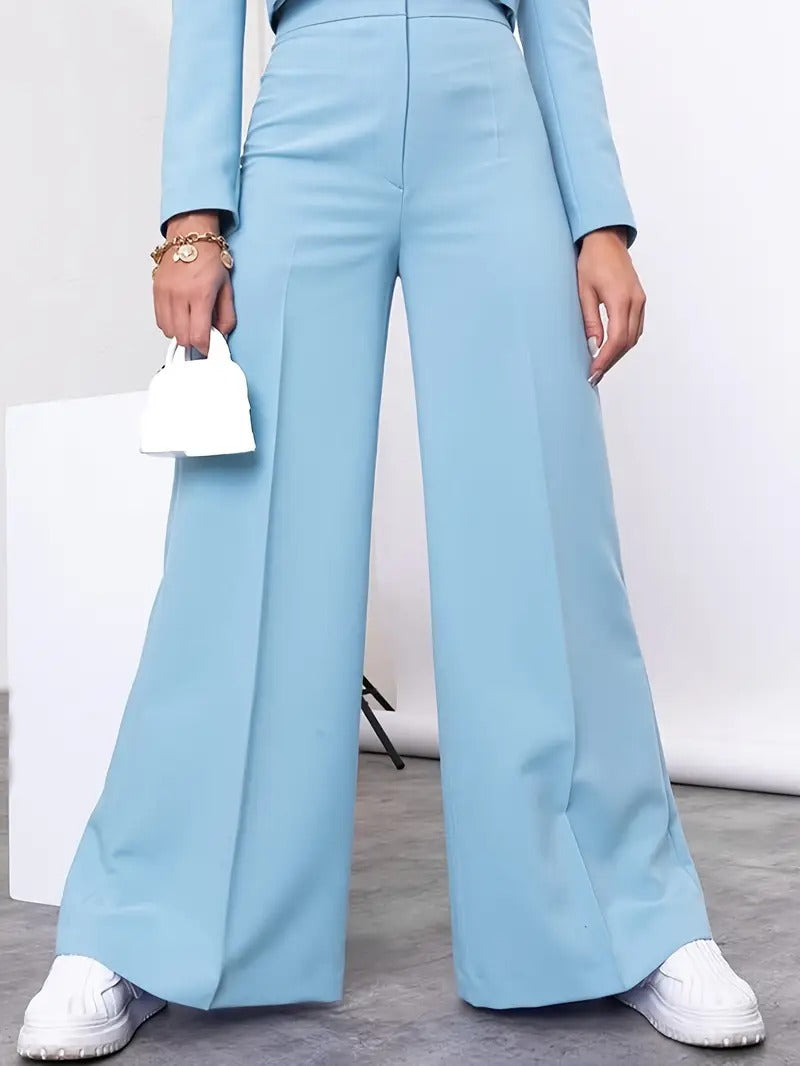 Traje de chaqueta ligero y pantalón ancho para mujer, informal de negocios.